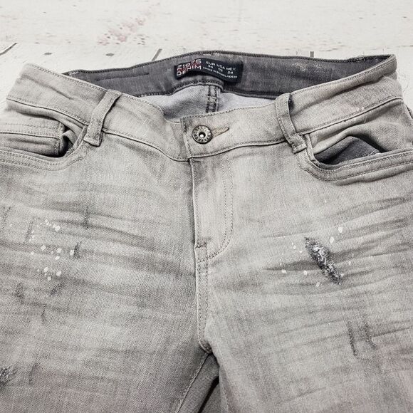 Zara Jeans Size 2 W27"xL29" Z1975 Skinny Jeans Ankle Zip Destroyed Painted Spots - Picture 4 of 8